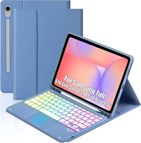 Touchpad Keyboard Case for Samsung Galaxy Tab S10 Lite/S10 FE/S9 FE 10.9 inch /S9 11" 2025/2023 Tablet, Rainbow Backlight Type-C Charging TrackPad Keyboard with Pencil Holder (Black) in Saudi Arabia