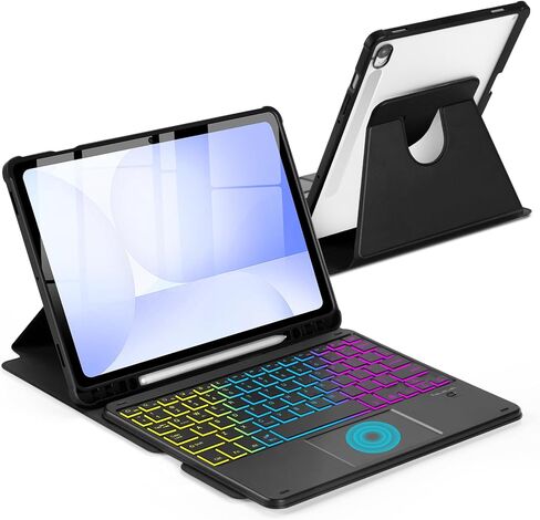 Touchpad Keyboard Case for Samsung Galaxy Tab S10 Lite/S10 FE/S9 FE 10.9 inch /S9 11" 2025/2023 Tablet, Rainbow Backlight Type-C Charging TrackPad Keyboard with Pencil Holder (Black) in Saudi Arabia