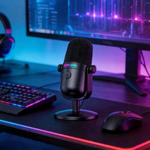 Gaming Microphone with Noise Cancellation & Mute Button, USB Condenser Mic for Streaming/Recording, Ultra-Compact Design, Compatible with PC/Mac/PS4/PS5, Podcast/YouTube/Twitch/Discord, Black in Saudi Arabia