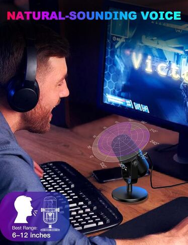 Gaming Microphone with Noise Cancellation & Mute Button, USB Condenser Mic for Streaming/Recording, Ultra-Compact Design, Compatible with PC/Mac/PS4/PS5, Podcast/YouTube/Twitch/Discord, Black in Saudi Arabia