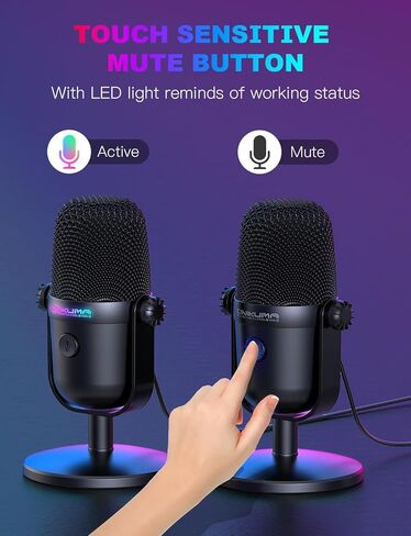 Gaming Microphone with Noise Cancellation & Mute Button, USB Condenser Mic for Streaming/Recording, Ultra-Compact Design, Compatible with PC/Mac/PS4/PS5, Podcast/YouTube/Twitch/Discord, Black in Saudi Arabia