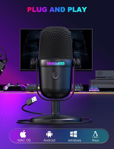 Gaming Microphone with Noise Cancellation & Mute Button, USB Condenser Mic for Streaming/Recording, Ultra-Compact Design, Compatible with PC/Mac/PS4/PS5, Podcast/YouTube/Twitch/Discord, Black in Saudi Arabia