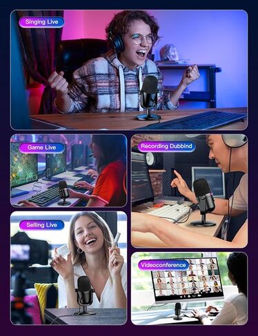 Gaming Microphone with Noise Cancellation & Mute Button, USB Condenser Mic for Streaming/Recording, Ultra-Compact Design, Compatible with PC/Mac/PS4/PS5, Podcast/YouTube/Twitch/Discord, Black in Saudi Arabia