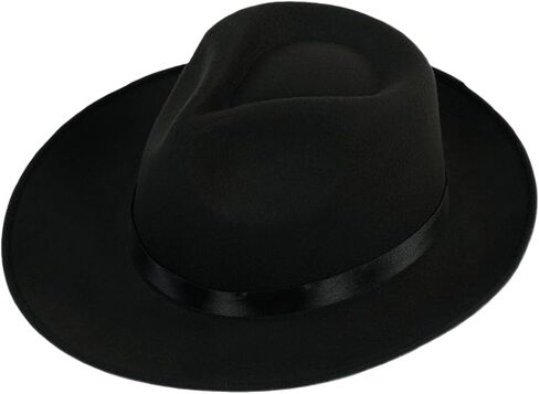 Wide Brim Fedora Hat with Satin Ribbon Soft Felt Panama Dress Hat for Women Men in Saudi Arabia