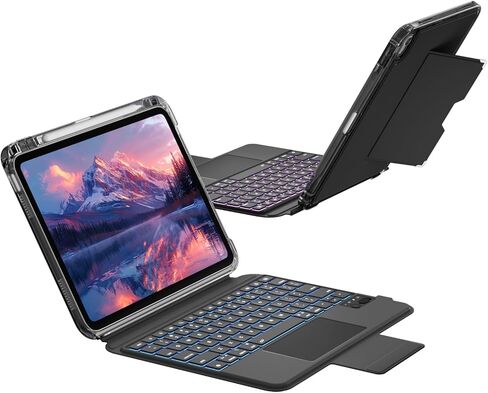 حافظة kenke iPad Air 11 بوصة مع لوحة مفاتيح (M3/M2، 2025/2024) وiPad Air الجيل الخامس/الرابع مع لوحة مفاتيح بإبزيم مغناطيسي، أوضاع عمودية/مرتفعة، مع حافظة واقية قابلة للإزالة، أسود in Kuwait