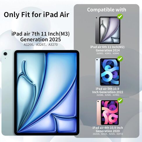 حافظة kenke iPad Air 11 بوصة مع لوحة مفاتيح (M3/M2، 2025/2024) وiPad Air الجيل الخامس/الرابع مع لوحة مفاتيح بإبزيم مغناطيسي، أوضاع عمودية/مرتفعة، مع حافظة واقية قابلة للإزالة، أسود in Kuwait
