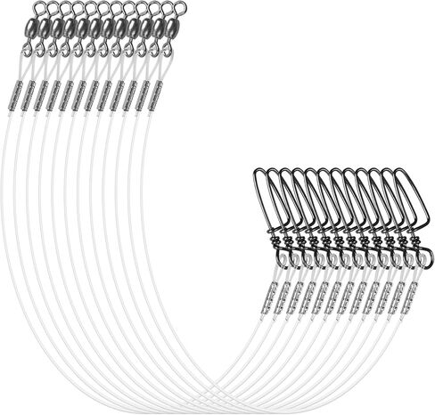 Fluorocarbon Fishing Leaders, 24pcs Invisible Wire Leader Line with Swivels Snap Fluorocarbon Fishing Line Leader Connects Lures Bait or Hooks for Saltwater Freshwater 20lb-50lb in Saudi Arabia