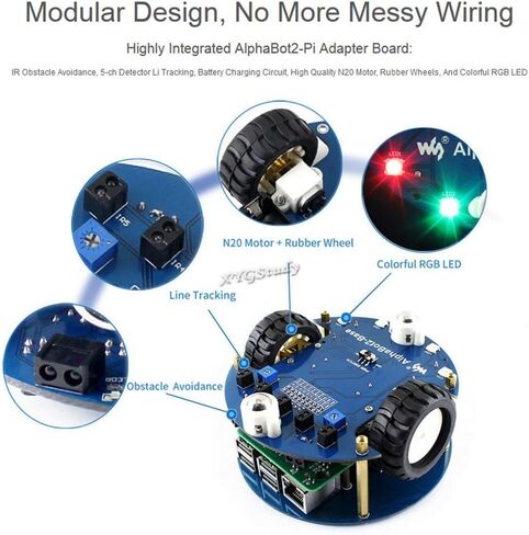 مجموعة أدوات تشغيل الروبوت الذكي للفيديو اللاسلكي AlphaBot2 لـ Raspberry Pi 4 Model B مع وحدة تحكم عن بعد بالأشعة تحت الحمراء للكاميرا @ XYGStudy in Saudi Arabia