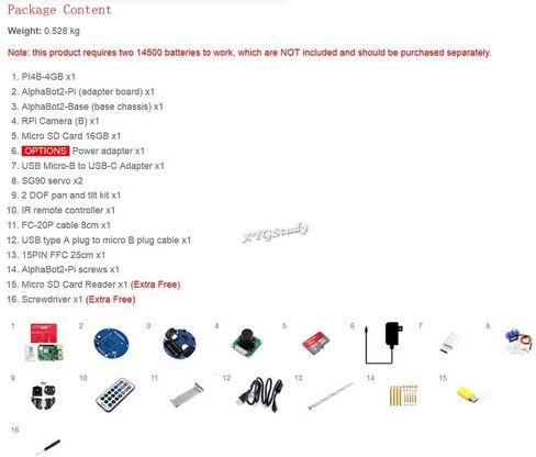 مجموعة أدوات تشغيل الروبوت الذكي للفيديو اللاسلكي AlphaBot2 لـ Raspberry Pi 4 Model B مع وحدة تحكم عن بعد بالأشعة تحت الحمراء للكاميرا @ XYGStudy in Saudi Arabia
