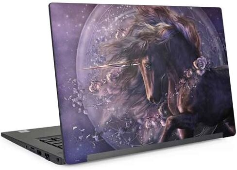 غلاف كمبيوتر محمول من Skinit متوافق مع Latitude 5310 - Black Rose Unicorn مرخص رسميًا من تصميم Laurie Prindle in Kuwait