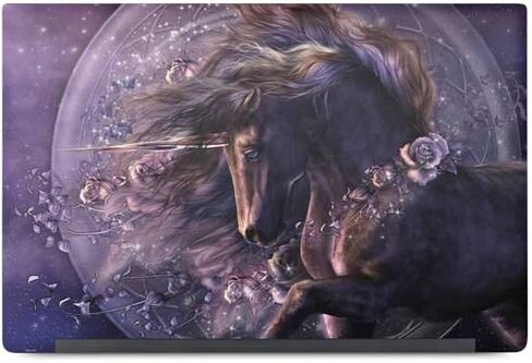 غلاف كمبيوتر محمول من Skinit متوافق مع Latitude 5310 - Black Rose Unicorn مرخص رسميًا من تصميم Laurie Prindle in Kuwait