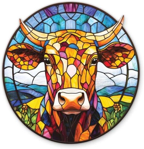 Stained Glass Cow Stickers - 2 Pack - Waterproof Vinyl for Car, Phone, Water Bottle, Laptop - Colorful Mosaic Style Decals (2-Pack) in Saudi Arabia