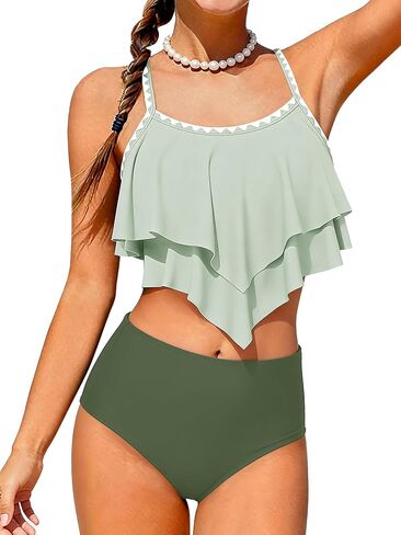 AMAWMW Girls Swimsuit 2 Piece Bikini Set Tiered Ruffled Bathing Suit Two Piece Girls' Swimwear with Adjustable Straps in Saudi Arabia
