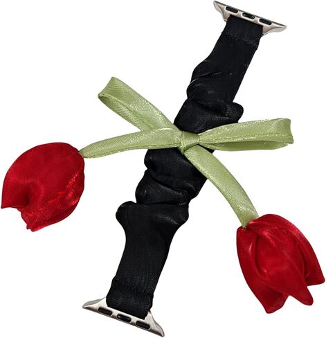 حزام Scrunchies قابل للتمدد مع زهرة التوليب متوافق مع أساور ساعة Apple 40 41 42 44 45 46 49 38 مم للنساء، شريط قماش مرن لسلسلة iWatch 11 10 9 8 7 6 5 4 SE/Ultra 3 2 1 in Saudi Arabia