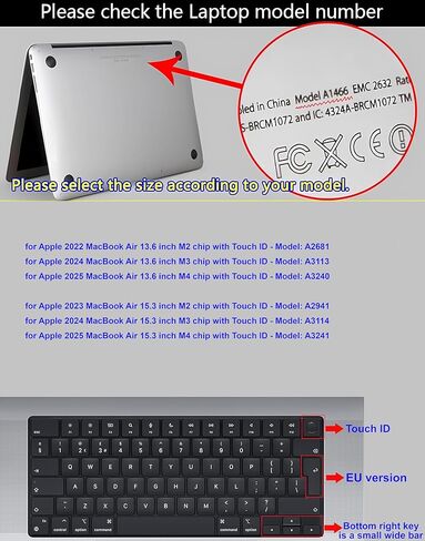 XSKN German Language Black EU Layout Version Silicone Keyboard Cover Skin for 2022 2023 2024 2025 MacBook Air 13.6 15.3 inch M2 M3 M4 with Touch ID A2681 A3113 A3240 A2941 A3114 A3241 in Saudi Arabia