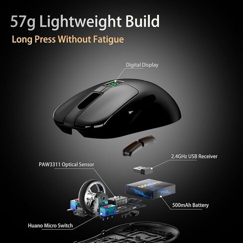 TS609 Wireless BT Gaming Mouse Rechargeable/2.4/Type-C Connect,PAW3311 Sensor,24000 Dpi,Lightweight,5 Programmable Buttons, 500 mAh Battery,Ergonomic Design for Pc-Black in Saudi Arabia