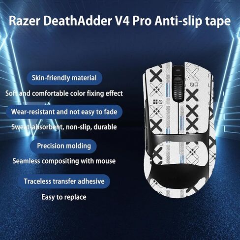 شريط قبضة الماوس تغطية كاملة لجهاز Razer DeathAdder V4 Pro، شريط قبضة الماوس المضاد للانزلاق، مجموعة ترقية الفئران الاحترافية ذاتية اللصق ومقاومة للعرق (أبيض) in Kuwait