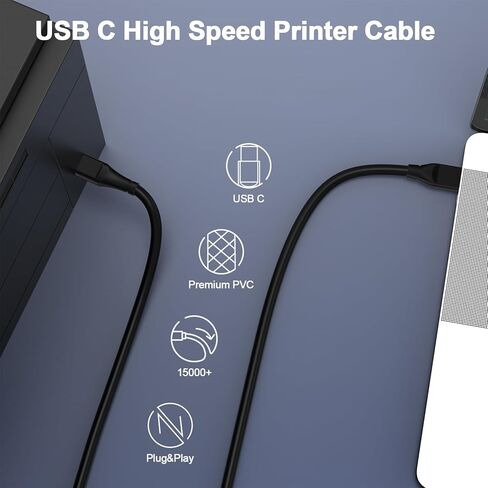 كابل طابعة USB B إلى USB C بطول 10 أقدام من النوع C سلك طباعة عالي السرعة لجهاز MacBook Pro/Air، HP، Epson، Canon، Brother، Dell، Samsung، كابل USBC MIDI لبيانو Yamaha Casio الرقمي، وحدة تحكم DJ in Kuwait
