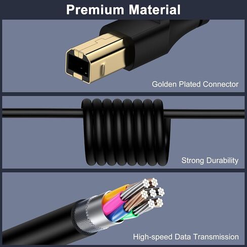 كابل طابعة USB B إلى USB C بطول 10 أقدام من النوع C سلك طباعة عالي السرعة لجهاز MacBook Pro/Air، HP، Epson، Canon، Brother، Dell، Samsung، كابل USBC MIDI لبيانو Yamaha Casio الرقمي، وحدة تحكم DJ in Kuwait