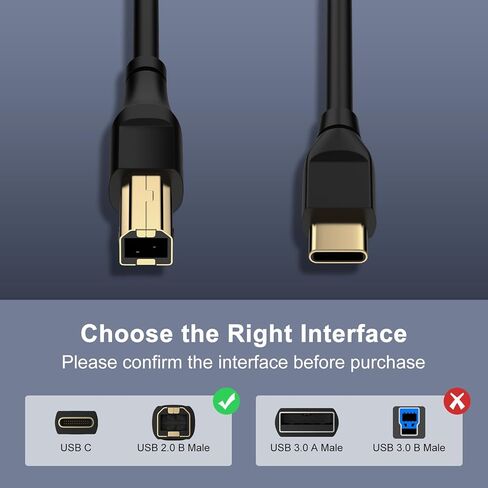 كابل طابعة USB B إلى USB C بطول 10 أقدام من النوع C سلك طباعة عالي السرعة لجهاز MacBook Pro/Air، HP، Epson، Canon، Brother، Dell، Samsung، كابل USBC MIDI لبيانو Yamaha Casio الرقمي، وحدة تحكم DJ in Kuwait