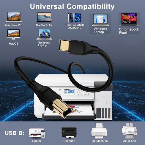 كابل طابعة USB B إلى USB C بطول 10 أقدام من النوع C سلك طباعة عالي السرعة لجهاز MacBook Pro/Air، HP، Epson، Canon، Brother، Dell، Samsung، كابل USBC MIDI لبيانو Yamaha Casio الرقمي، وحدة تحكم DJ in Kuwait