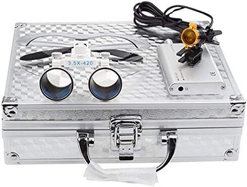 Global 3.5X 420mm Working Distance Optical Glass Sur~gical Bino~cular Loupes with Filter+ 3W Head Light Lamp+Aluminum Box Silver in Saudi Arabia