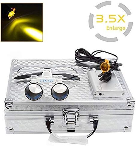 Global 3.5X 420mm Working Distance Optical Glass Sur~gical Bino~cular Loupes with Filter+ 3W Head Light Lamp+Aluminum Box Silver in Saudi Arabia
