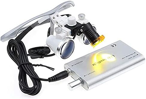 Global 3.5X 420mm Working Distance Optical Glass Sur~gical Bino~cular Loupes with Filter+ 3W Head Light Lamp+Aluminum Box Silver in Saudi Arabia
