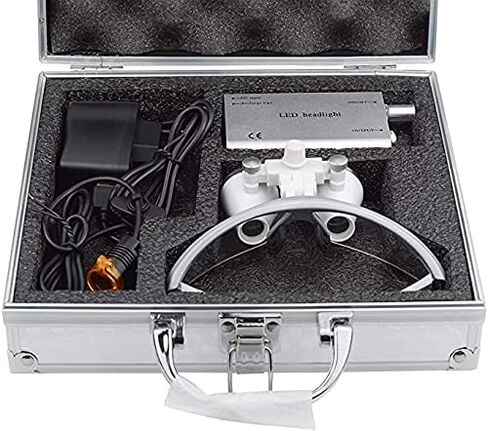 Global 3.5X 420mm Working Distance Optical Glass Sur~gical Bino~cular Loupes with Filter+ 3W Head Light Lamp+Aluminum Box Silver in Saudi Arabia