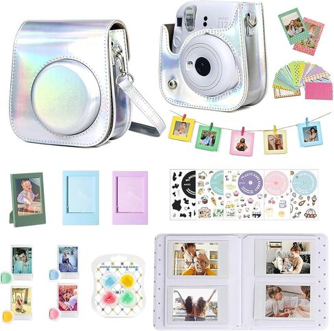 Kit for Fujifilm Instax Mini 12/11 Instant Camera, Shiny Silver | Mini 12 Accessories Incldes Mini 12/11 Case, Color Filters, Photo Album & Frames, Wall Hanging Frame, DIY Sticker, No Camerac in Saudi Arabia