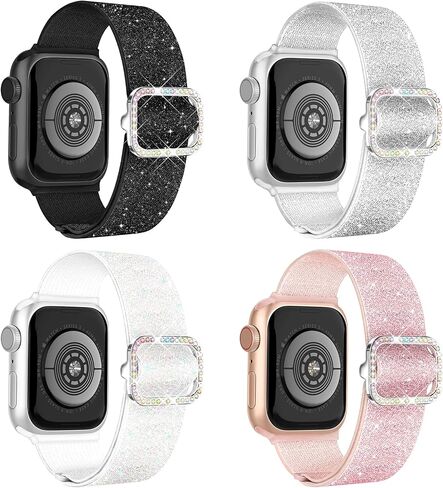 WIPALOR 4 Pack Sparkly Stretchy Nylon Band Fit Bling Apple Watch Bands for Women (42mm Series 11/10)41mm 40mm 38mm, Elastic Sport iWatch Bands for Cute Glitter iPhone Watch Series 11 10 SE 9 8 7 6 5 4 3 in Kuwait