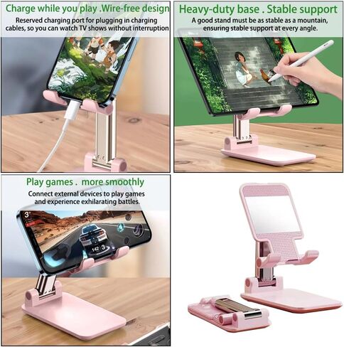 Foldable Phone Stand for Desk,Adjustable Angle of View,Portable Electronic Device Stand,Mobile Phone Universal,Pink in Saudi Arabia