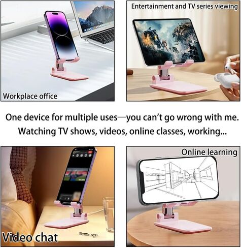 Foldable Phone Stand for Desk,Adjustable Angle of View,Portable Electronic Device Stand,Mobile Phone Universal,Pink in Saudi Arabia