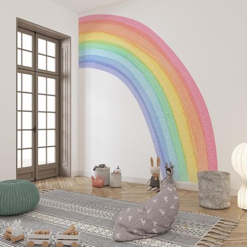 Pastel Rainbow Wall Decals - Large Peel and Stick Mural Stickers, Watercolor Rainbow Decor for Nursery, Girls' Bedroom, or Kids' Play Room Crib Removable Wall Decal in Saudi Arabia