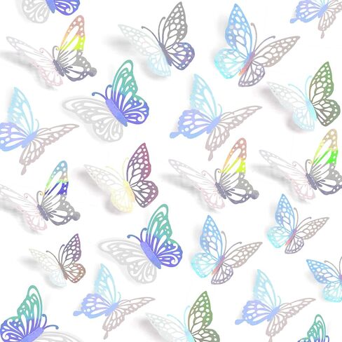 3D Laser Metallic Butterfly Wall Decor, Rose Gold 48Pcs 4 Styles 3 Sizes, Removable Stickers Wall Decor Room Mural for Party Cake Decoration Kids Bedroom Nursery Classroom Wedding Decor DIY in Saudi Arabia