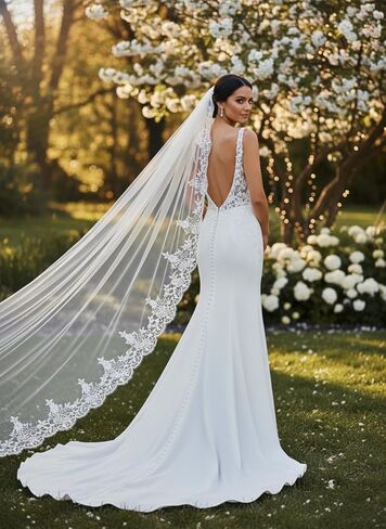 Aukmla Bride Wedding Veil Long Lace Bridal Veils 1 Tier Tulle Hair Accessories with Comb in Saudi Arabia
