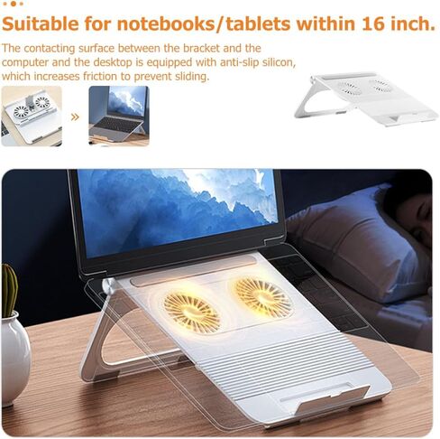 NOLITOY Laptop Stand with Cooling Fans Stable Triangle Structure Quiet Motor Non-Slip Silicone Base Ergonomic Height for Notebook PC Cooling and Typing Comfort in Saudi Arabia