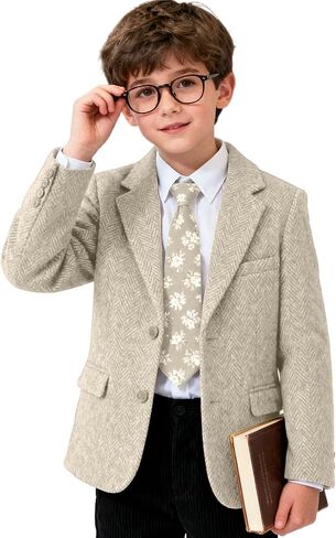 Bofan Boys Blazer Tweed Herringbone Kids Blazers for Boy Wool Blend Sports Coat Slim Fit Suit Jackets for Wedding Homecoming in Saudi Arabia