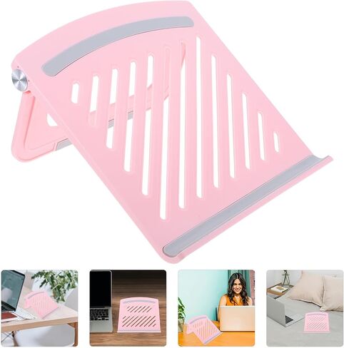 Foldable Pink Laptop Stand Multi-Angle Adjustable Height Ventilated Riser Desktop Holder Portable Laptop Elevator for Home and Office Use in Saudi Arabia