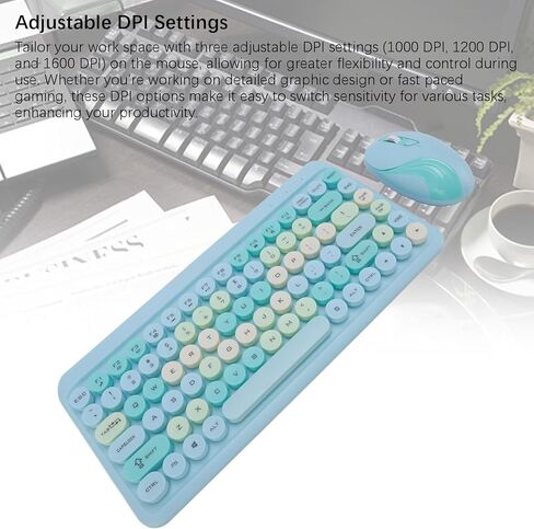 Diyeeni Wireless Keyboard and Mouse Combo, Cute Typewriter Retro Round Computer Keyboard, 2.4G Rechargeable Combo, Plug and Play, for Laptop, PC, Computer (Misty Blue) in Saudi Arabia