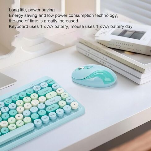 Diyeeni Wireless Keyboard and Mouse Combo, Cute Typewriter Retro Round Computer Keyboard, 2.4G Rechargeable Combo, Plug and Play, for Laptop, PC, Computer (Misty Blue) in Saudi Arabia