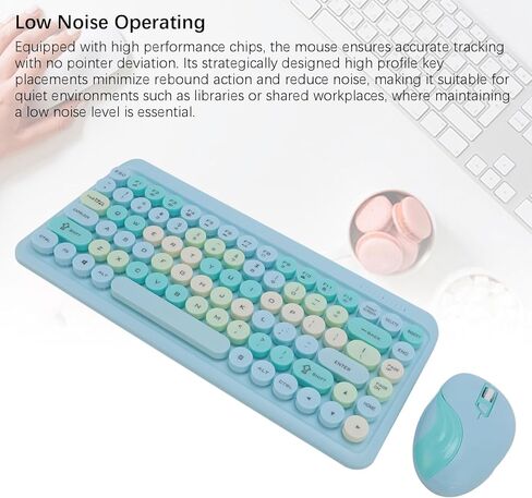 Diyeeni Wireless Keyboard and Mouse Combo, Cute Typewriter Retro Round Computer Keyboard, 2.4G Rechargeable Combo, Plug and Play, for Laptop, PC, Computer (Misty Blue) in Saudi Arabia