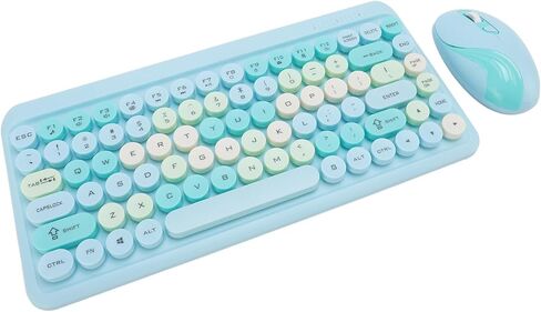 Diyeeni Wireless Keyboard and Mouse Combo, Cute Typewriter Retro Round Computer Keyboard, 2.4G Rechargeable Combo, Plug and Play, for Laptop, PC, Computer (Misty Blue) in Saudi Arabia