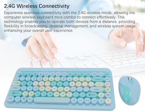 Diyeeni Wireless Keyboard and Mouse Combo, Cute Typewriter Retro Round Computer Keyboard, 2.4G Rechargeable Combo, Plug and Play, for Laptop, PC, Computer (Misty Blue) in Saudi Arabia