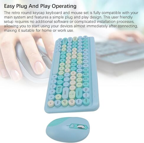 Diyeeni Wireless Keyboard and Mouse Combo, Cute Typewriter Retro Round Computer Keyboard, 2.4G Rechargeable Combo, Plug and Play, for Laptop, PC, Computer (Misty Blue) in Saudi Arabia