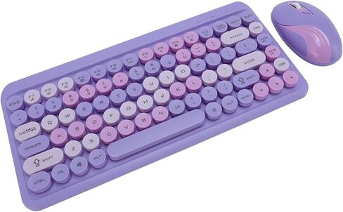 Diyeeni Wireless Keyboard and Mouse Combo, Cute Typewriter Retro Round Computer Keyboard, 2.4G Rechargeable Combo, Plug and Play, for Laptop, PC, Computer (Misty Blue) in Saudi Arabia