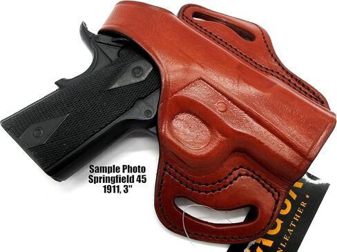 حافظة حزام OWB من الجلد البني لليد اليمنى مقاس 3 بوصات 1911، Springfield Armory EMP، Micro Compact 45، المزيد. in Kuwait