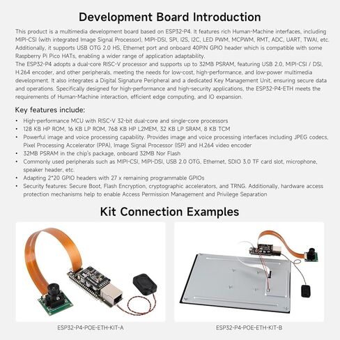 ESP32-P4-ETH High-Performance Development Board, Based On ESP32-P4, with 100 Mbps RJ45 Ethernet Port, with Pre-soldered Headers (ESP32-P4-ETH-M) in Saudi Arabia