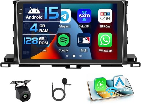 4G 128G لسيارة Toyota Highlander 2014-2019 راديو CarPlay 10.1 بوصة شاشة تعمل باللمس Incell ستيريو سيارة أندرويد 15 Android Auto Bluetooth 5.0 GPS WiFi 15UI كاميرا احتياطية in Kuwait