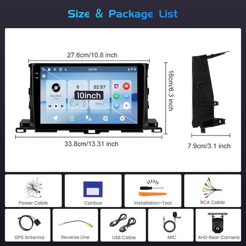 4G 128G لسيارة Toyota Highlander 2014-2019 راديو CarPlay 10.1 بوصة شاشة تعمل باللمس Incell ستيريو سيارة أندرويد 15 Android Auto Bluetooth 5.0 GPS WiFi 15UI كاميرا احتياطية in Kuwait